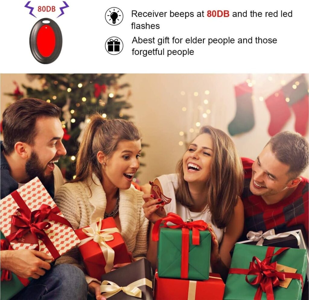 Reyke Key Finder, 80dB+ RF Item Locator Tags with 131ft. Working Range, Wireless Remote Finder Key Finder Locator for Finding Wallet Key Phone Glasses Pet Tracker, 1 RF Transmitter  4 Receivers