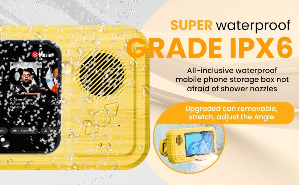Shower Phone Case Holder Waterproof Upgraded Phone Shower Holder Wall Mount Bathroom TV Shower Gadget Shower Accessory Phone Mount iPhone Shower TV (Bamboo)