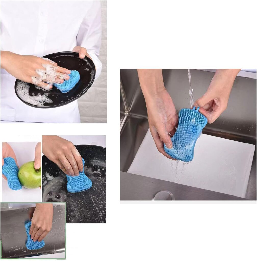 Silicone Dish Scrubber, Silicone sponges for Dishes, Silicone Dish Sponge, Silicone Kitchen Sponge, Kitchen Sponge Double Sided Cleaning Sponges Gadgets Tools Brush Accessories (3 Pack)