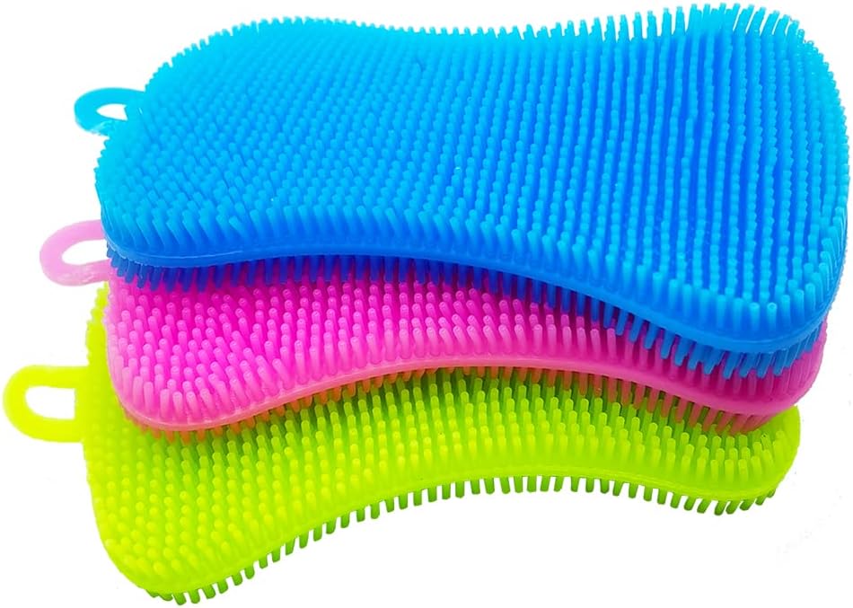 Silicone Dish Scrubber, Silicone sponges for Dishes, Silicone Dish Sponge, Silicone Kitchen Sponge, Kitchen Sponge Double Sided Cleaning Sponges Gadgets Tools Brush Accessories (3 Pack)