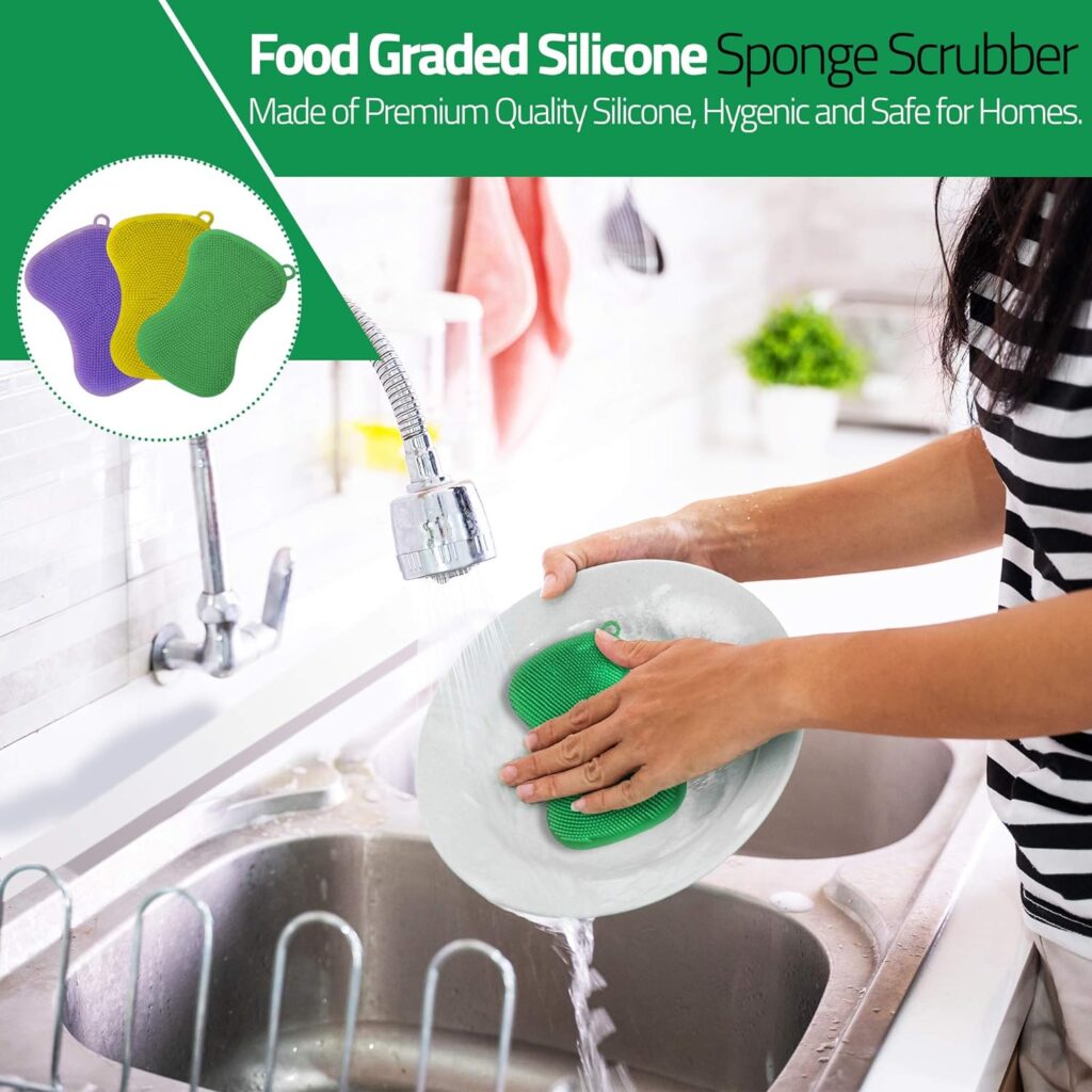 Silicone Sponge Dish Sponges, Sponges for Cleaning Dishes, Kitchen Gadgets, 3 Scrub Sponges for Dishes Kitchen Sponges Scrubber Brush Household Supplies Accessories
