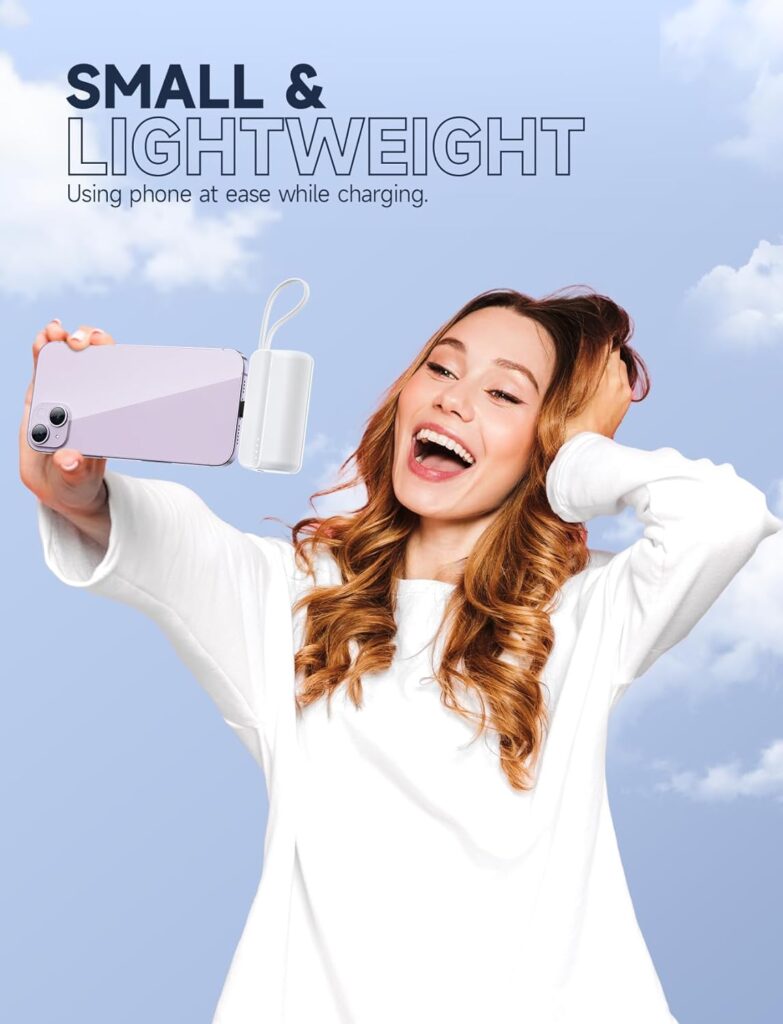 Small Portable Charger, 5000mAh Foldable Power Bank Built in Stand Mini Battery Pack Charger Compatible with i-Phone 14/13/13 Pro Max/12/11/XS/XR/X/8/7(Not USB-C)