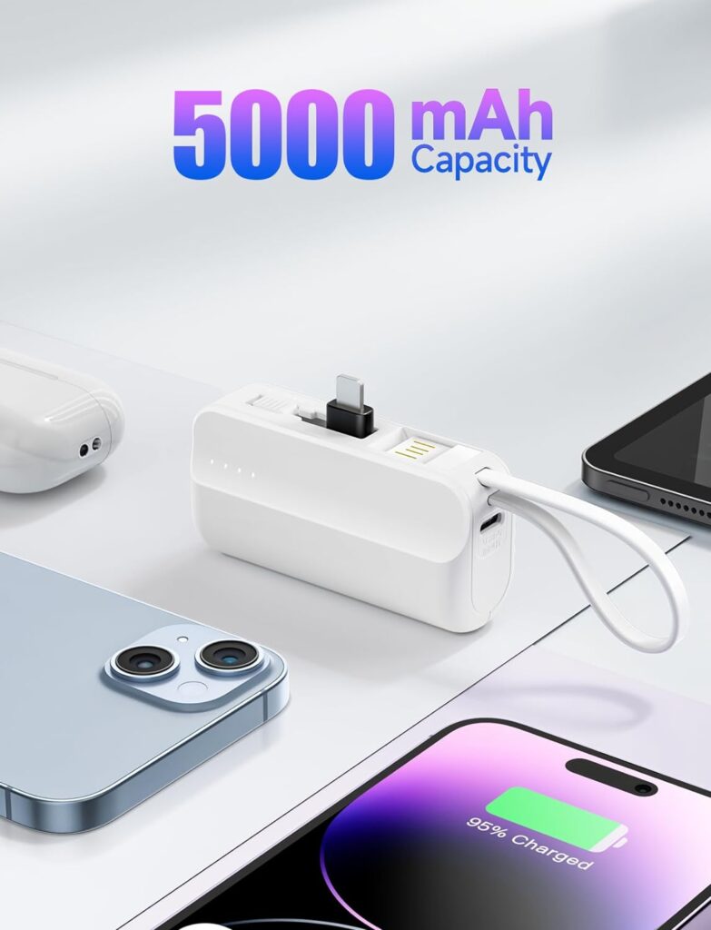 Small Portable Charger, 5000mAh Foldable Power Bank Built in Stand Mini Battery Pack Charger Compatible with i-Phone 14/13/13 Pro Max/12/11/XS/XR/X/8/7(Not USB-C)