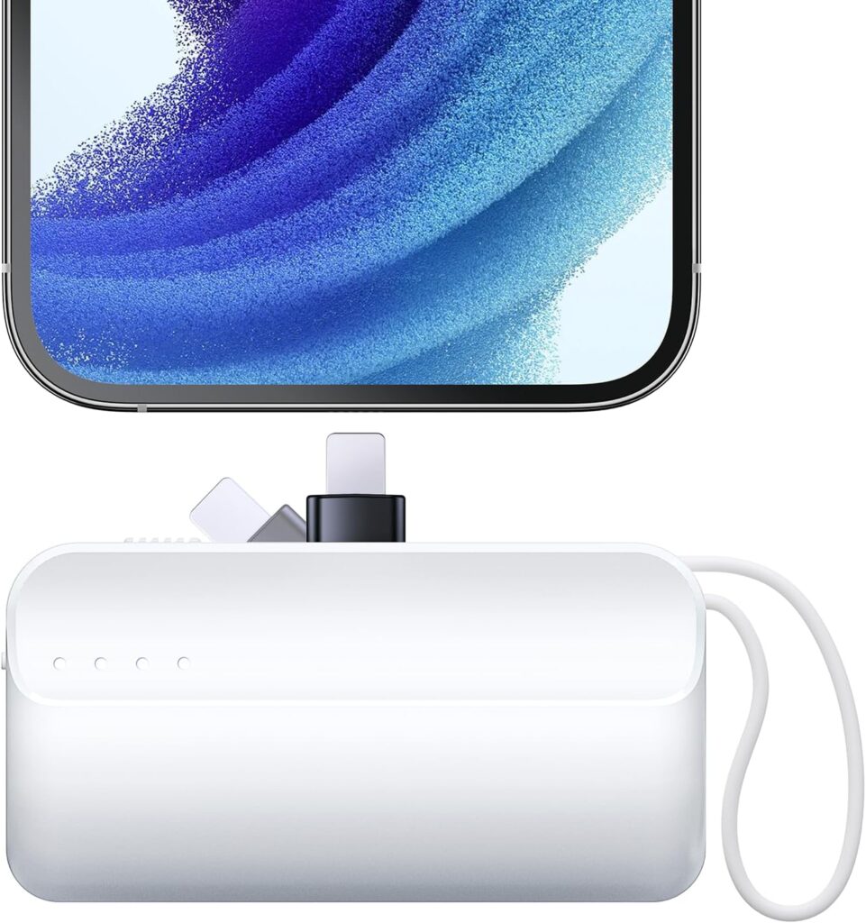 Small Portable Charger, 5000mAh Foldable Power Bank Built in Stand Mini Battery Pack Charger Compatible with i-Phone 14/13/13 Pro Max/12/11/XS/XR/X/8/7(Not USB-C)