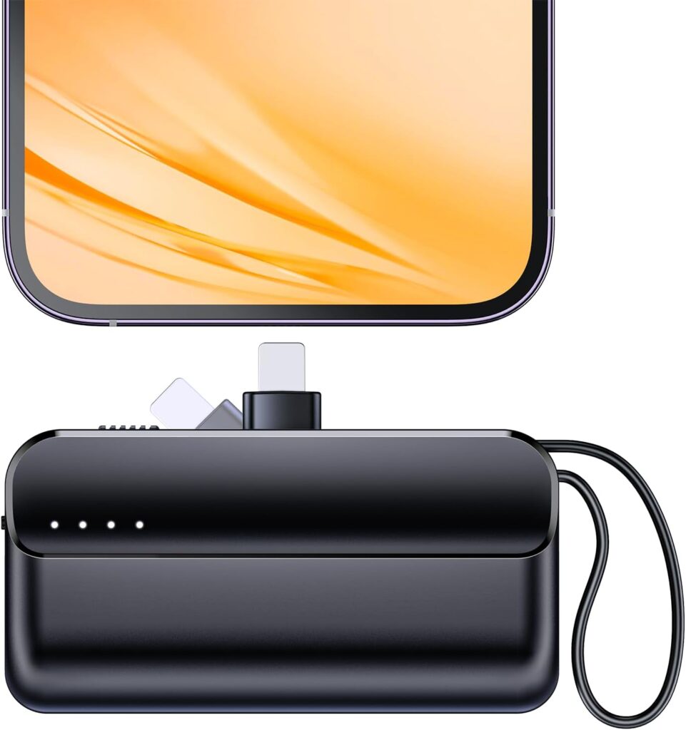 Small Portable Charger, 5000mAh Foldable Power Bank Built in Stand Mini Battery Pack Charger Compatible with i-Phone 14/13/13 Pro Max/12/11/XS/XR/X/8/7(Not USB-C)
