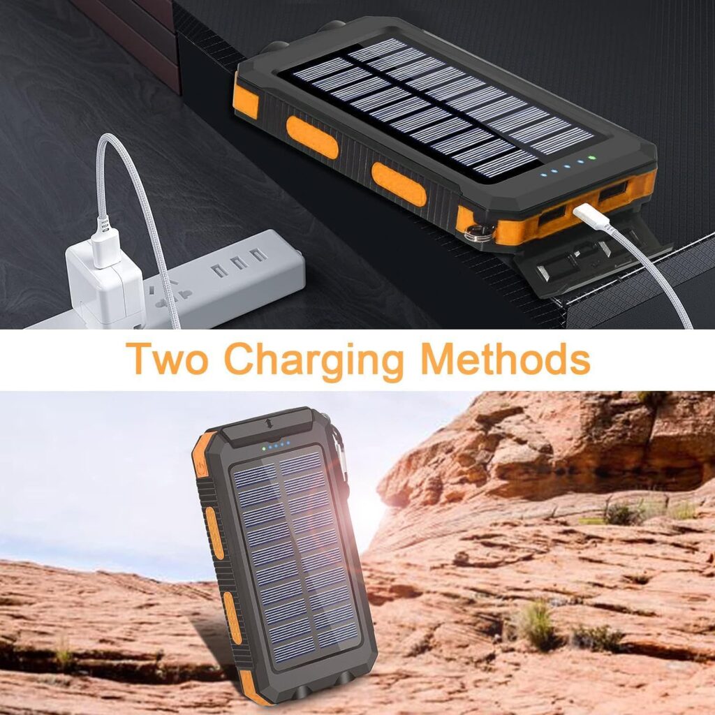 Solar Charger, 38800mAh Portable Solar Power Bank for All Cellphones, Waterproof Battery Pack, Outdoor External Backup Power Charger Dual USB 5V Outputs/LED Flashlights, Perfect for Camping Travel
