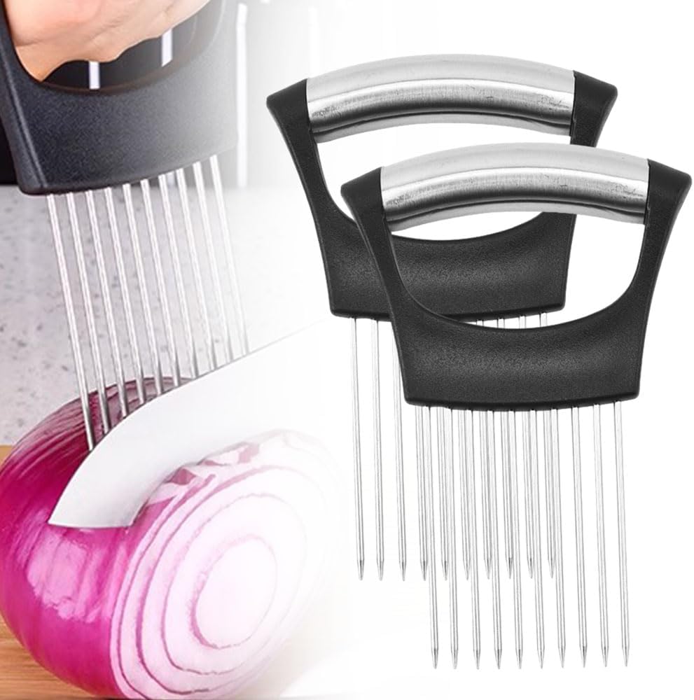 Stainless Steel Onion Slice Holder, Multifunctional Fruit Egg Slicer Onion Pin Slicer Loose Meat Pin, Premium Slice Fixing Artifact Onion Insert Onion Chopper Kitchen Gadgets (1PCS)