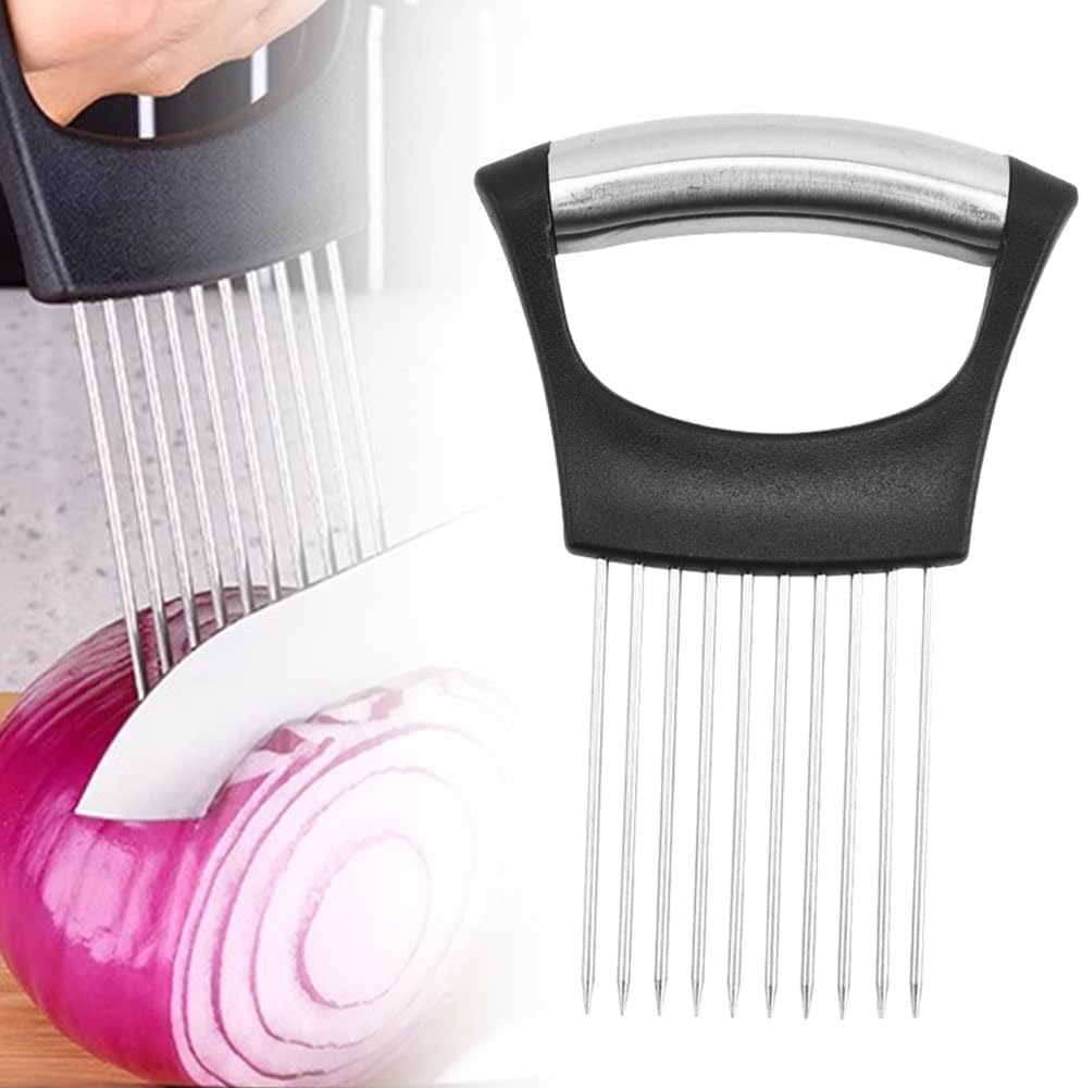 Stainless Steel Onion Slice Holder, Multifunctional Fruit Egg Slicer Onion Pin Slicer Loose Meat Pin, Premium Slice Fixing Artifact Onion Insert Onion Chopper Kitchen Gadgets (1PCS)