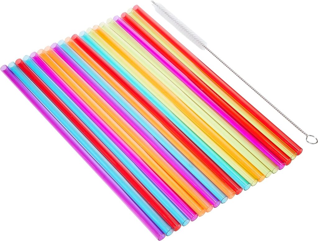 t12788 Reusable Plastic Straws with Cleaning Brush