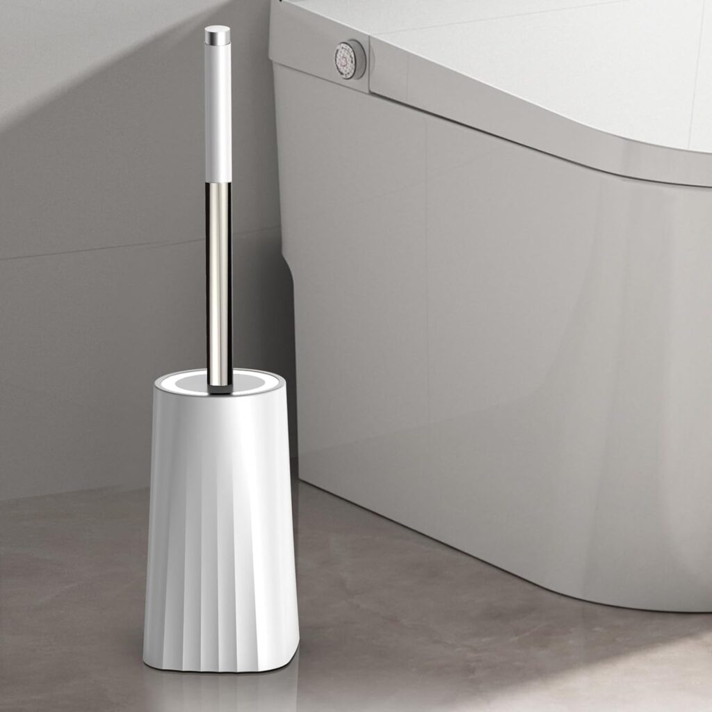 Toilet Brush, 2 Pack Compact Size Toilet Bowl Brush and Holder with Stainless Steel Handle, Small Size Plastic Holder Space Saving for Storage，Easy to Hide, Drip-Proof, Easy to Assemble, Deep Cleaning