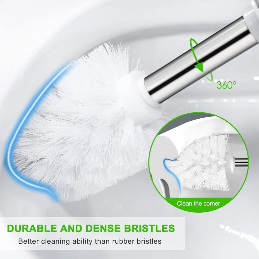 Toilet Brush, 2 Pack Compact Size Toilet Bowl Brush and Holder with Stainless Steel Handle, Small Size Plastic Holder Space Saving for Storage，Easy to Hide, Drip-Proof, Easy to Assemble, Deep Cleaning