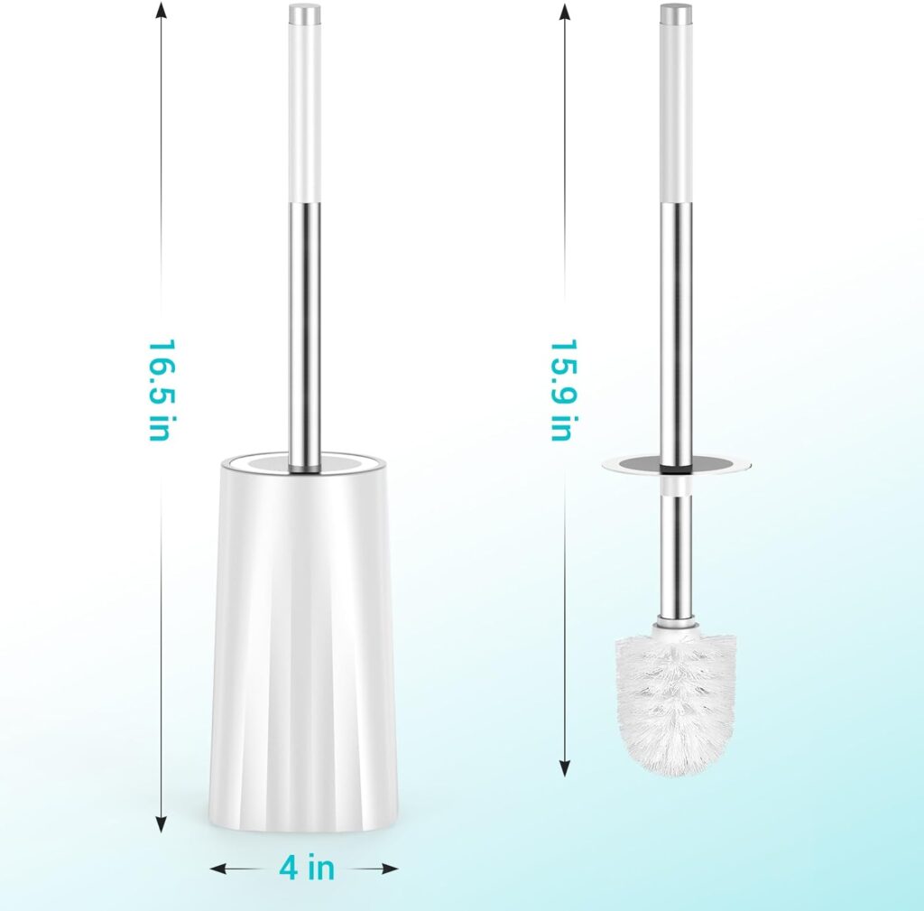 Toilet Brush, Compact Size Toilet Bowl Brush and Holder with Stainless Steel Handle, Small Size Plastic Holder Space Saving for Storage，Easy to Hide, Drip-Proof, Easy to Assemble, Deep Cleaning