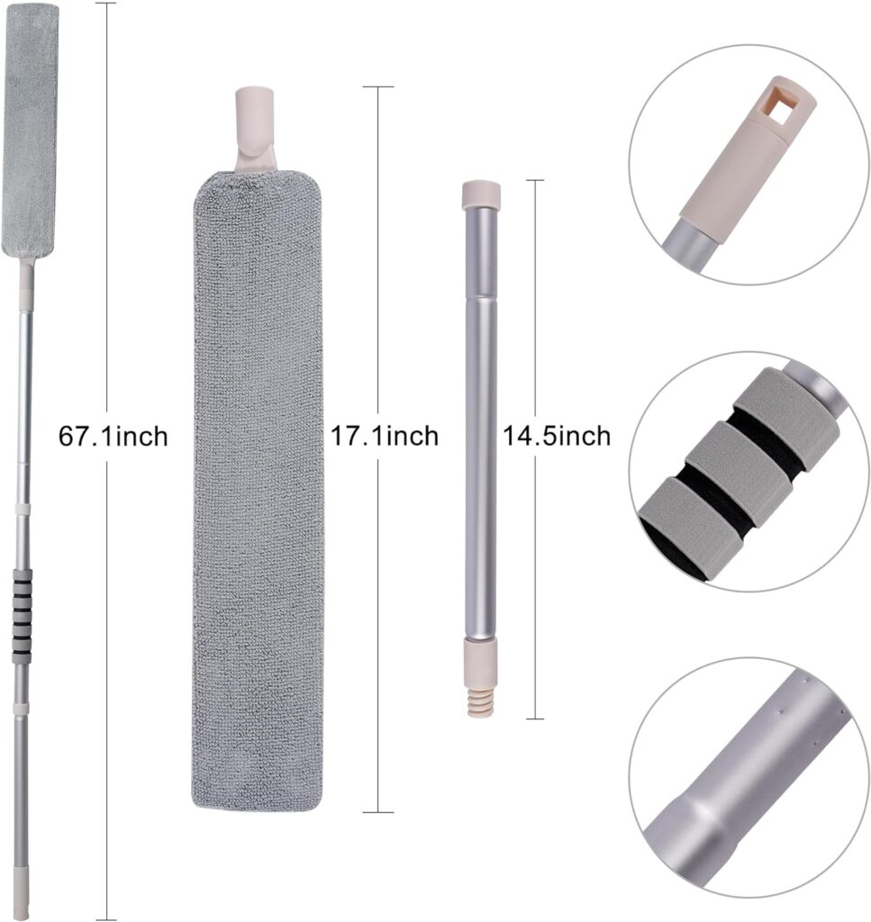 Upgraded Under Appliances Cleaning Tools, 67 Inch Microfiber Gap Duster Thin Flat Brush Cleaning Gadgets - Perfect for Cleaning Under Furniture, refrigerator, Couches, Stoves, and Beds, with 2 sleeves