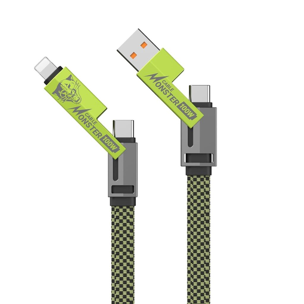 USB C Cable, 4-in-1 USB-C Cable (3ft), 100W C to C Cable Fast Charging with Hook-and-Loop Fastener and Cable Management, Universal Charging Cable for MacBook, iPad, iPhone, Samsung, Green