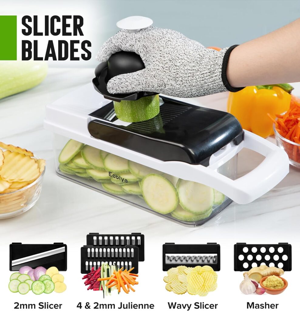 Vegetable Chopper 15 in 1, Food Chopper with Container, Onion Chopper Dicer, Veggie Spiralizer Cutter, Mandoline Slicer, Kitchen Gadget, 8 Blades