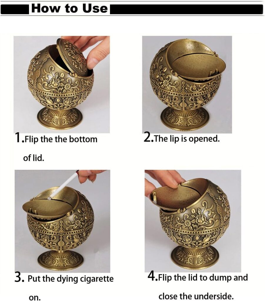Windproof Ashtray with Lid Metal Portable Cigarettes Ashtray for Outdoors Indoors Hand Stamped Pattern Smoking Ashtray Fancy Gift for Men Women(Jade Green) ¡­