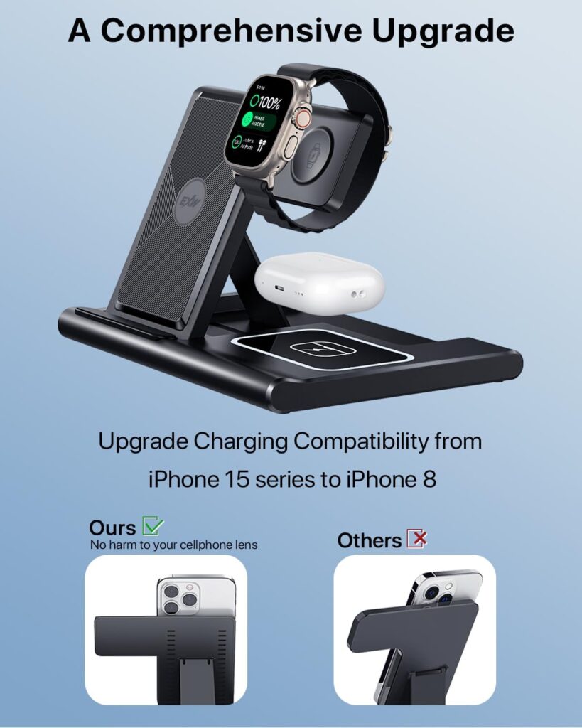Wireless Charger, 3 in 1 Wireless Charging Station for Multiple Devices,Wireless Charging Stand for iPhone15 14 13 12 11 Series, AirPods Pro 3 2  Apple Watch [UL-Listed] (Black)
