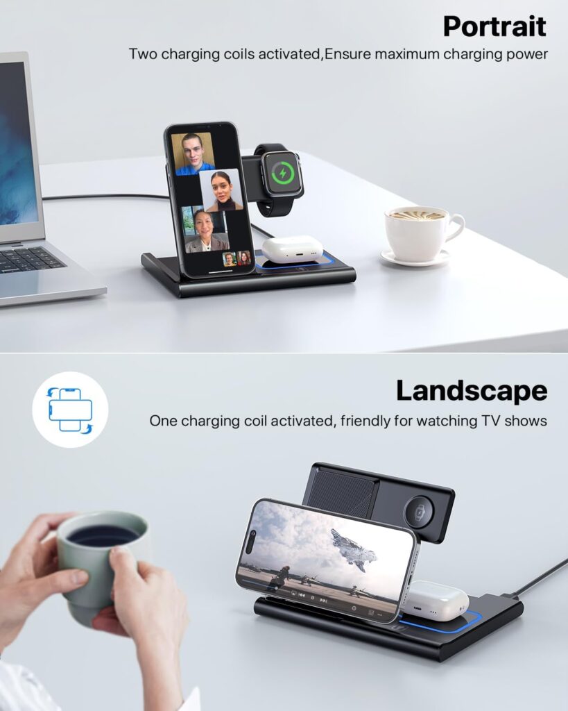 Wireless Charger, 3 in 1 Wireless Charging Station for Multiple Devices,Wireless Charging Stand for iPhone15 14 13 12 11 Series, AirPods Pro 3 2  Apple Watch [UL-Listed] (Black)