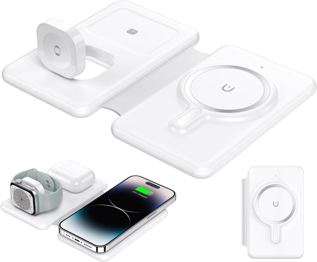 Wireless Charger for iPhone - 3 in 1 Charging Station for Apple Devices, Travel Magnetic Charger pad for iPhone 15 14 13 12 pro max  AirPods 3/2/Pro  Apple Watch