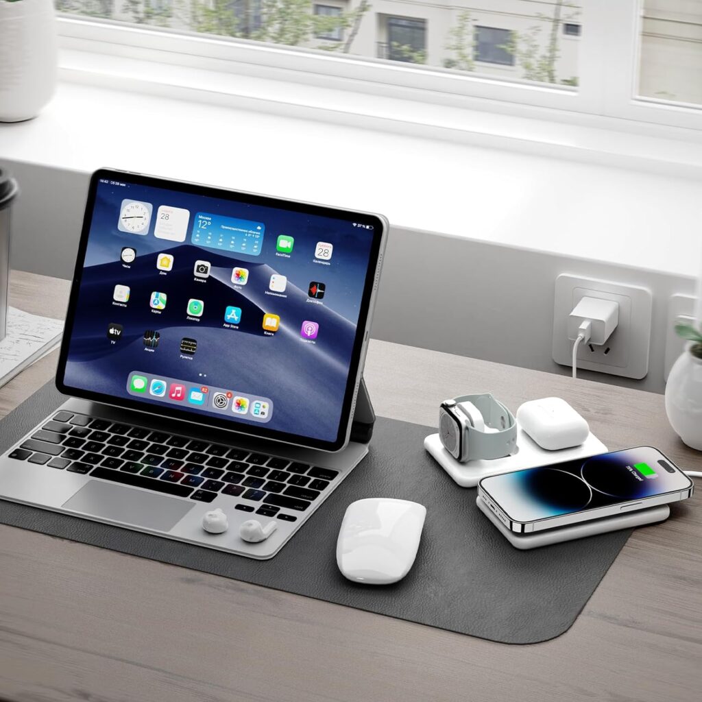 Wireless Charger for iPhone - 3 in 1 Charging Station for Apple Devices, Travel Magnetic Charger pad for iPhone 15 14 13 12 pro max  AirPods 3/2/Pro  Apple Watch
