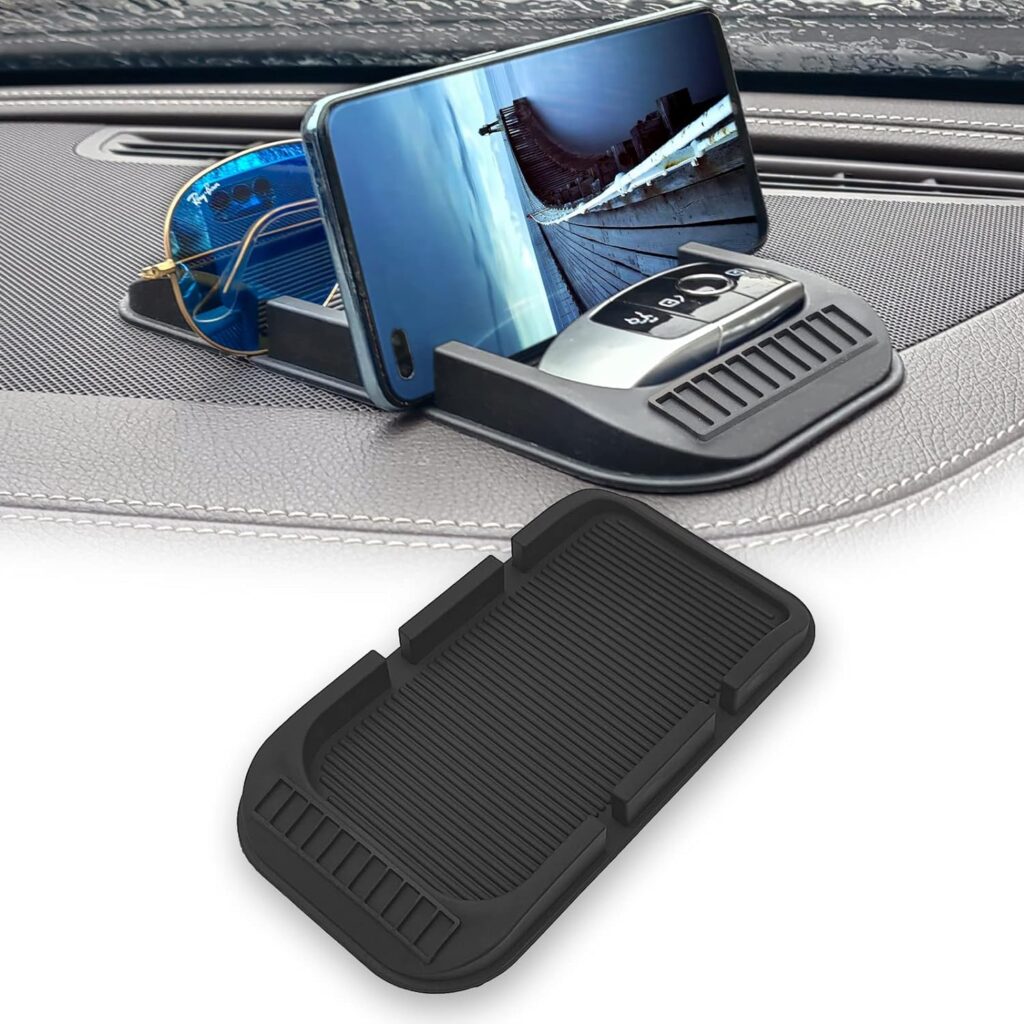 Anti Slip Phone Holder for Car, Silicone Car Pad Mat for Various Dashboards, Pad Double Groove With Number Plate Auto Silicon Tray, Car Dashboard Accessories For Phone GPS Keychains Sunglasses Mat