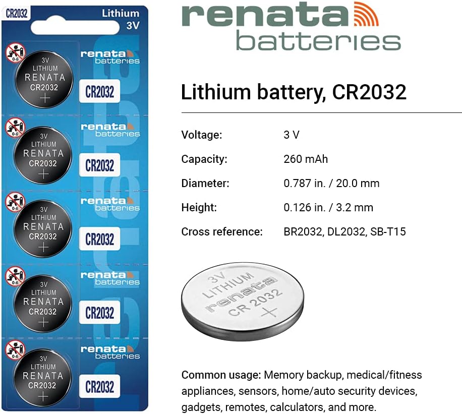 One (1) X Renata Cr2032 Lithium Watch / Key / Gadget Battery 3V Blister Packed