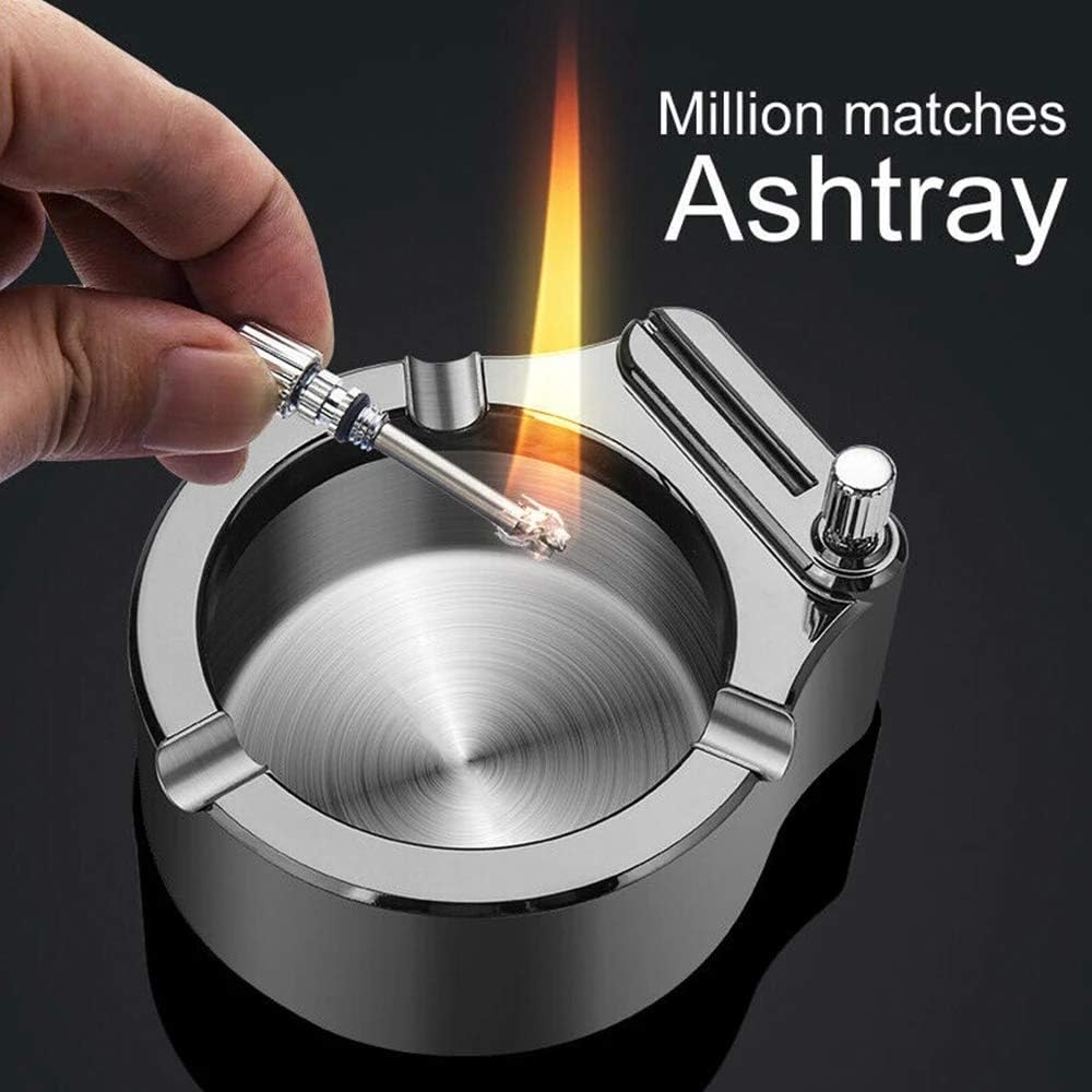 Retro Metal Ashtray Ten Thousand Match Lighter Windproof Kerosene Flint Fire Starter Lighter Desk Decorations Gadgets For Men