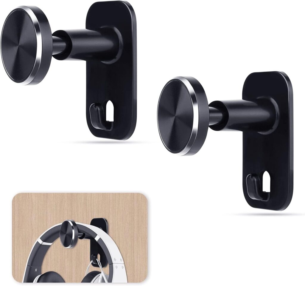 WALLFID 2 PCS Retractable Headphone Stand,Sticky Headset Hanger Adhesive Headphone Holder Hook Mount,for All Headsets,Earphone Clamp for AirPods Max/Beats/Sony/Sennheiser Music Headphones