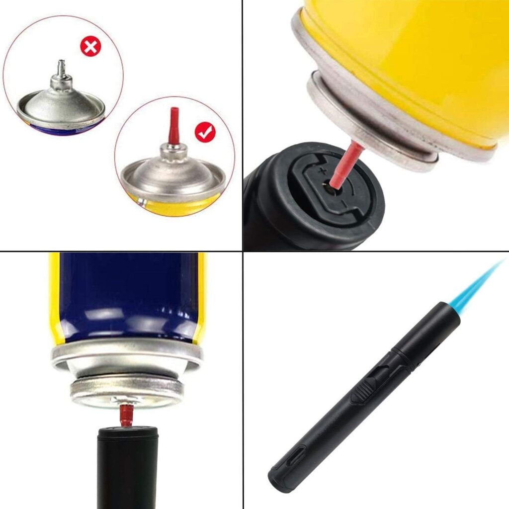 Lighter, Butane Torch Lighter with Fuel Level Window, 6.0in Long Windproof Pen Lighter Adjustable Jet Flame for Candle Grill Kitchen BBQ Fireworks, Mens Gadgets, Black(Gas not Included) (Lighter-6in)