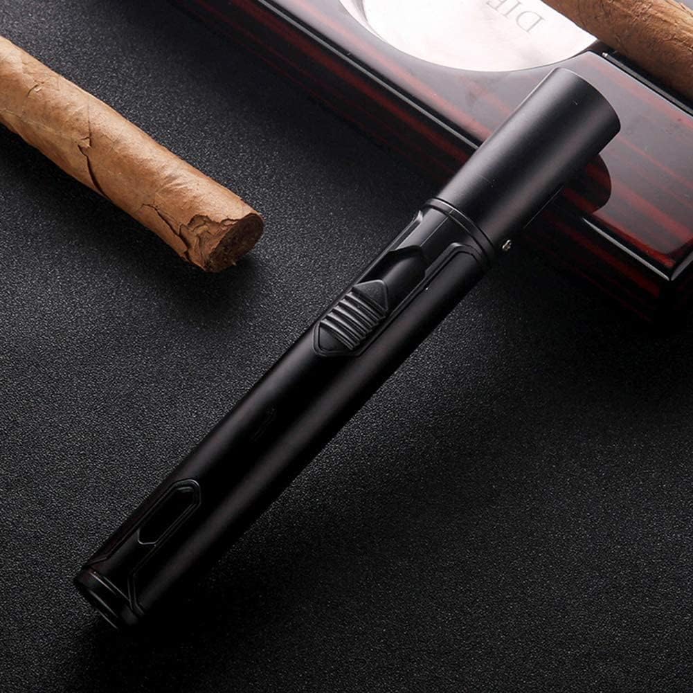 Lighter, Butane Torch Lighter with Fuel Level Window, 6.0in Long Windproof Pen Lighter Adjustable Jet Flame for Candle Grill Kitchen BBQ Fireworks, Mens Gadgets, Black(Gas not Included) (Lighter-6in)