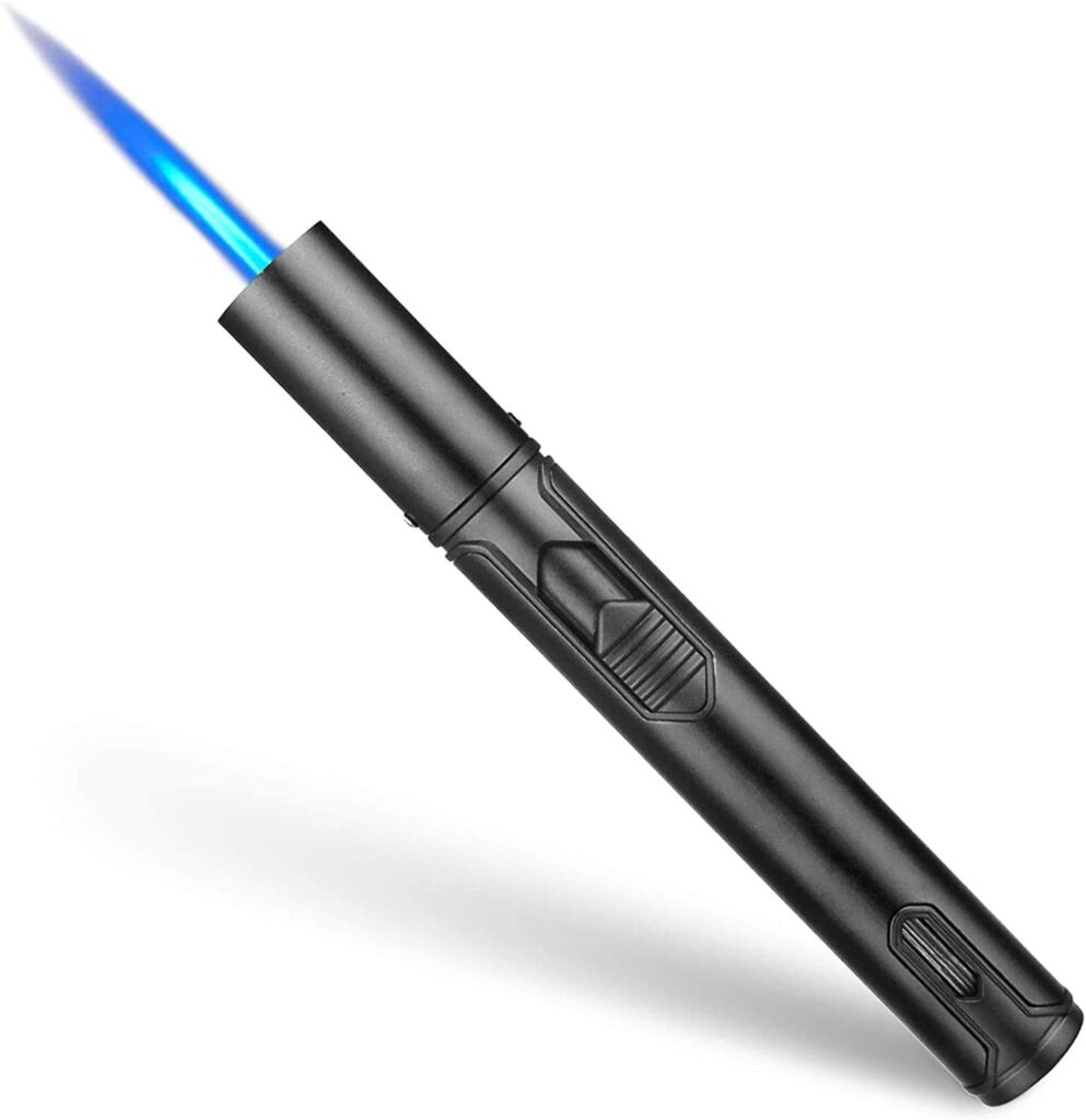 Lighter, Butane Torch Lighter with Fuel Level Window, 6.0in Long Windproof Pen Lighter Adjustable Jet Flame for Candle Grill Kitchen BBQ Fireworks, Mens Gadgets, Black(Gas not Included) (Lighter-6in)