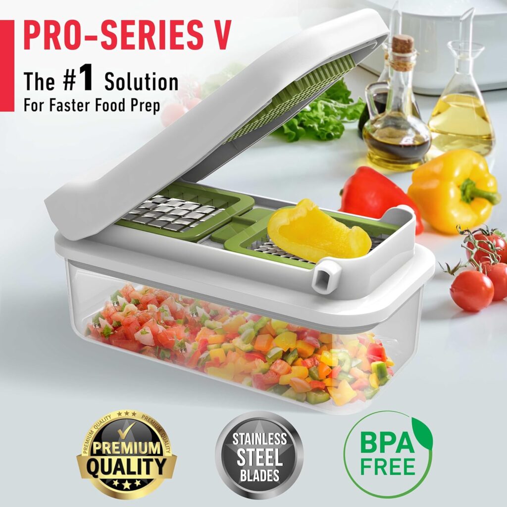 Mueller Pro-Series 10-in-1, 8 Blade Vegetable Chopper, Onion Mincer, Cutter, Dicer, Egg Slicer with Container, French Fry Cutter Potatoe Slicer, Home Essentials  Kitchen Gadgets, Salad Chopper
