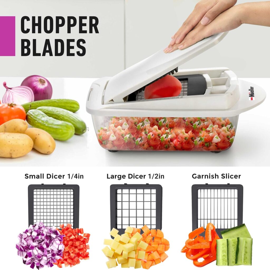 Mueller Pro-Series 10-in-1, 8 Blade Vegetable Chopper, Onion Mincer, Cutter, Dicer, Egg Slicer with Container, French Fry Cutter Potatoe Slicer, Home Essentials  Kitchen Gadgets, Salad Chopper