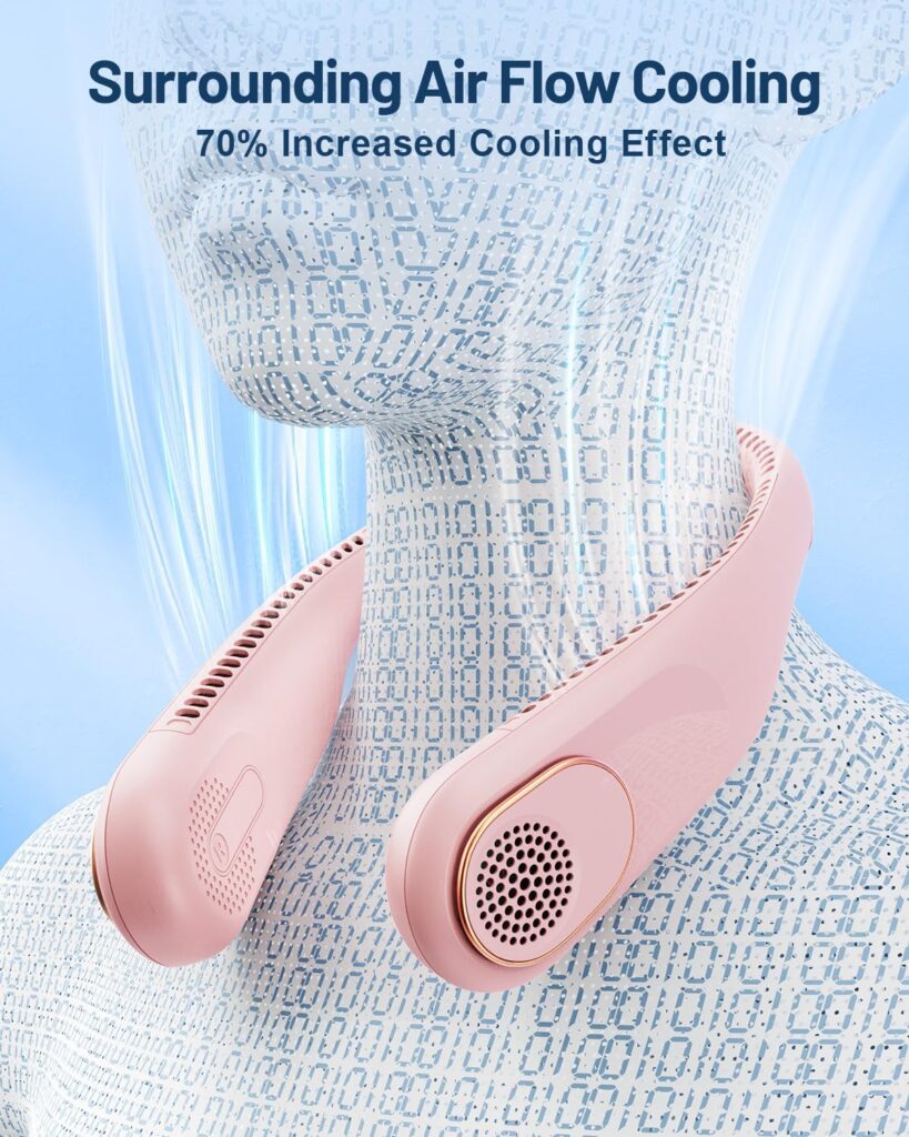 SWEETFULL Portable Neck Fan 360° Cooling Bladeless Personal Fan | No Hair Twisting - 4000mAh USB Rechargeable Wearable Fan for Travel, Birthday Gifts for Men, Women, Mom, and Dad