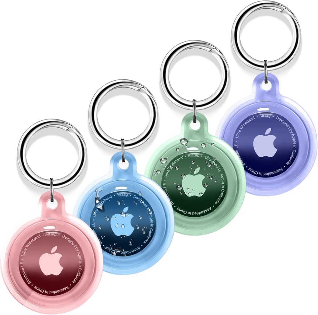 4 Pack Airtag Holder, Airtag case Waterproof Apple Air Tag Case with Keychain, Shockproof  Dustproof Airtag Holders for Pet Tracking, Bags, Kids, Keys, Luggage (4 Colors)
