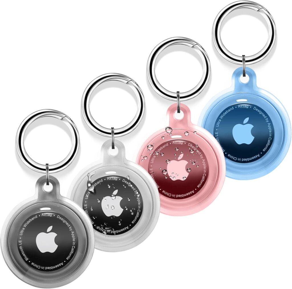 4 Pack Airtag Holder, Airtag case Waterproof Apple Air Tag Case with Keychain, Shockproof  Dustproof Airtag Holders for Pet Tracking, Bags, Kids, Keys, Luggage (4 Colors)
