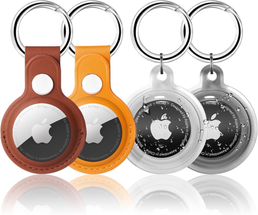 4 Pack Airtag Holder, Airtag case Waterproof Apple Air Tag Case with Keychain, Shockproof  Dustproof Airtag Holders for Pet Tracking, Bags, Kids, Keys, Luggage (4 Colors)