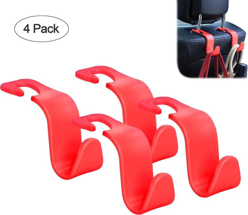 Amooca Car Seat Headrest Hook 4 Pack Hanger Storage Organizer Universal for Handbag Purse Coat fit Universal Vehicle Car Black S Type