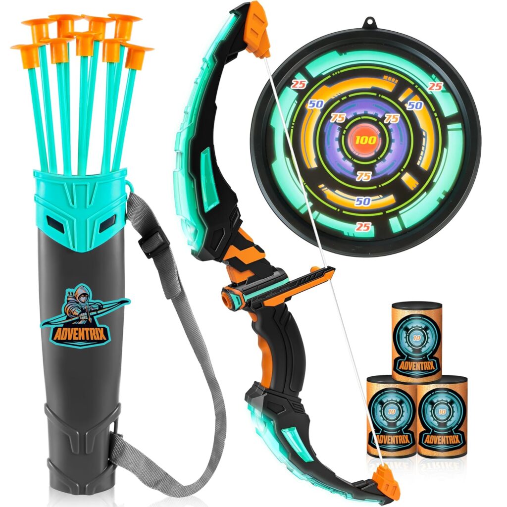 JOYIN Kids Bow and Arrow Set, LED Light Up Archery Toy Set with 9 Suction Cup Arrows, Target  Arrow Case, Indoor and Outdoor Hunting Play Gift Toys for Kids, Boys  Girls Ages 6-12