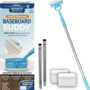 Baseboard Buddy Baseboard Cleaner Lightweight Home Cleaning Essential for Baseboards Moldings Walls Glide & Wipe Trapping & Locking Dirt & Dust (1 Baseboard Buddy & 3 Reusable Pads)