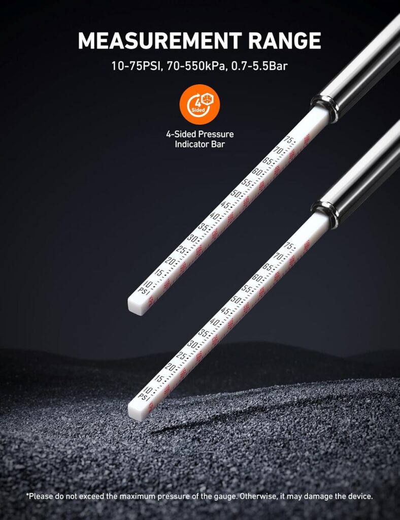 AstroAI Pencil Tire Pressure Gauge 2 Pack 10-75PSI, Calibrated to ANSI B40.1 Grade B (2%), Stainless Steel Body, Metal Made Nozzle 3 Measurements for Cars, Bikes, Vehicles