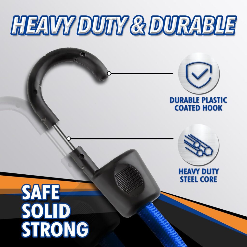 Cartman 32 Piece Bungee Cords Assortment Jar Includes 10 18 24 32 40 Bungee Cord with Hooks, 8 Canopy Tarp Ball Ties and Tarp Clips