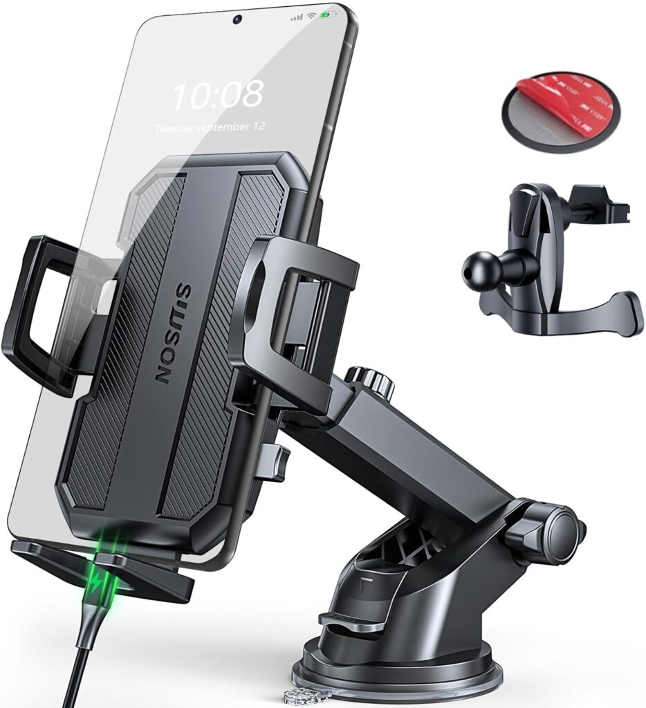 Upgraded 3-in-1 Car Phone Holder Mount [Powerful Suction] Phone Mount for Car Dashboard Air Vent Windshield,for All iPhone Android Phone (Black)