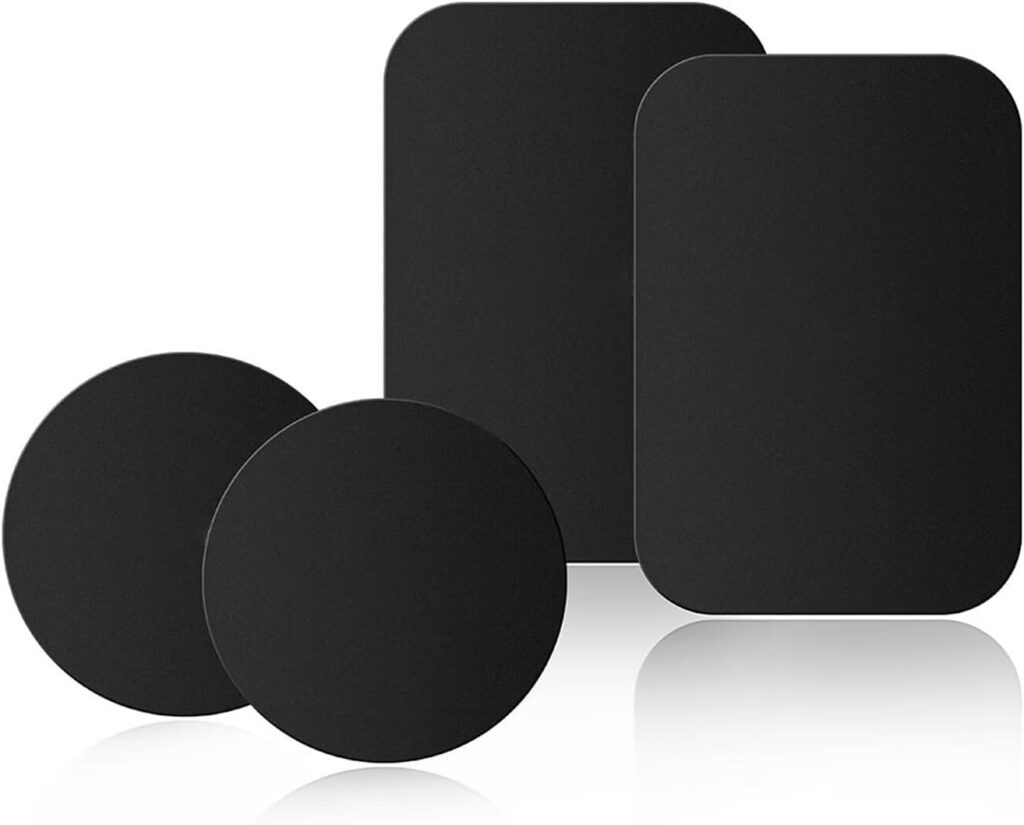 Adhesive Thin Metal Plates(Compatible with Magnetic Mounts),4 Piece Metal Plates for Phone Case(2 Rectangle and 2 Round) S-07N(Black)