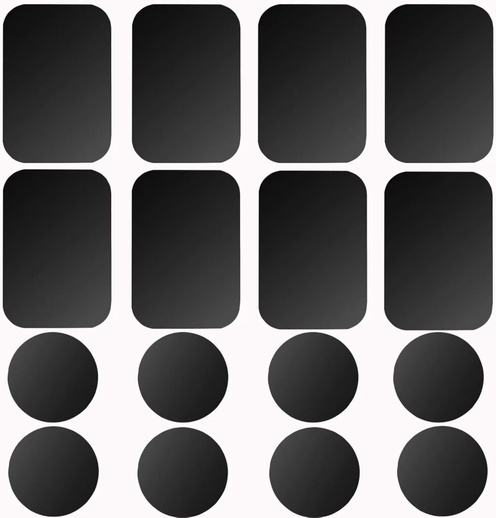 Adhesive Thin Metal Plates(Compatible with Magnetic Mounts),4 Piece Metal Plates for Phone Case(2 Rectangle and 2 Round) S-07N(Black)