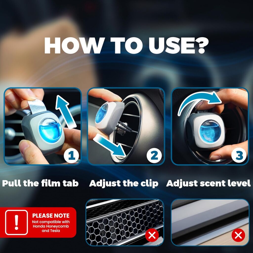 Air Jungles New Car Scent Car Air Freshener Vent Clip, 6 Count Long Lasting Up to 180 days, Natural Essential Oil Car Fragrance for Women and Men, Odor Eliminator - 4ml Each