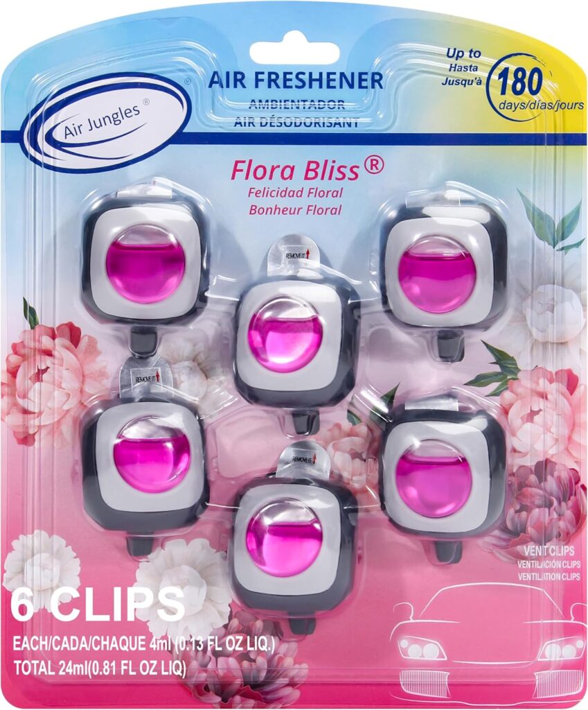 Air Jungles New Car Scent Car Air Freshener Vent Clip, 6 Count Long Lasting Up to 180 days, Natural Essential Oil Car Fragrance for Women and Men, Odor Eliminator - 4ml Each