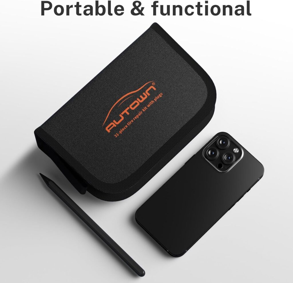 AUTOWN Flat Tire Repair Kit with Plugs 31 Pcs for Car, Motorcycle, ATV, Jeep, Truck, Tractor Flat Tire Puncture Repair