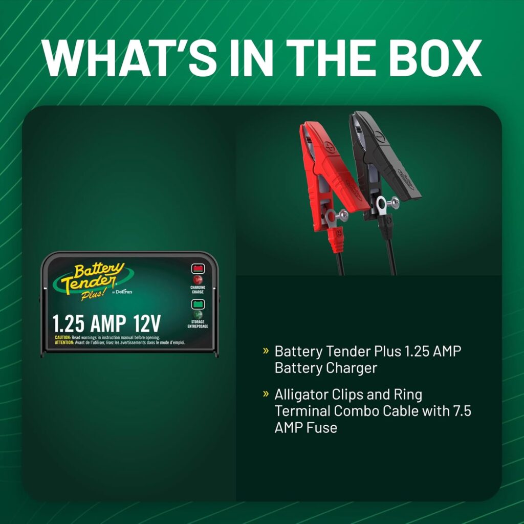 Battery Tender Plus 12V 1.25 AMP Car  Motorcycle Battery Charger and Maintainer, Float Charge for Automotive, and ATVs - Smarter Than a Trickle Charger