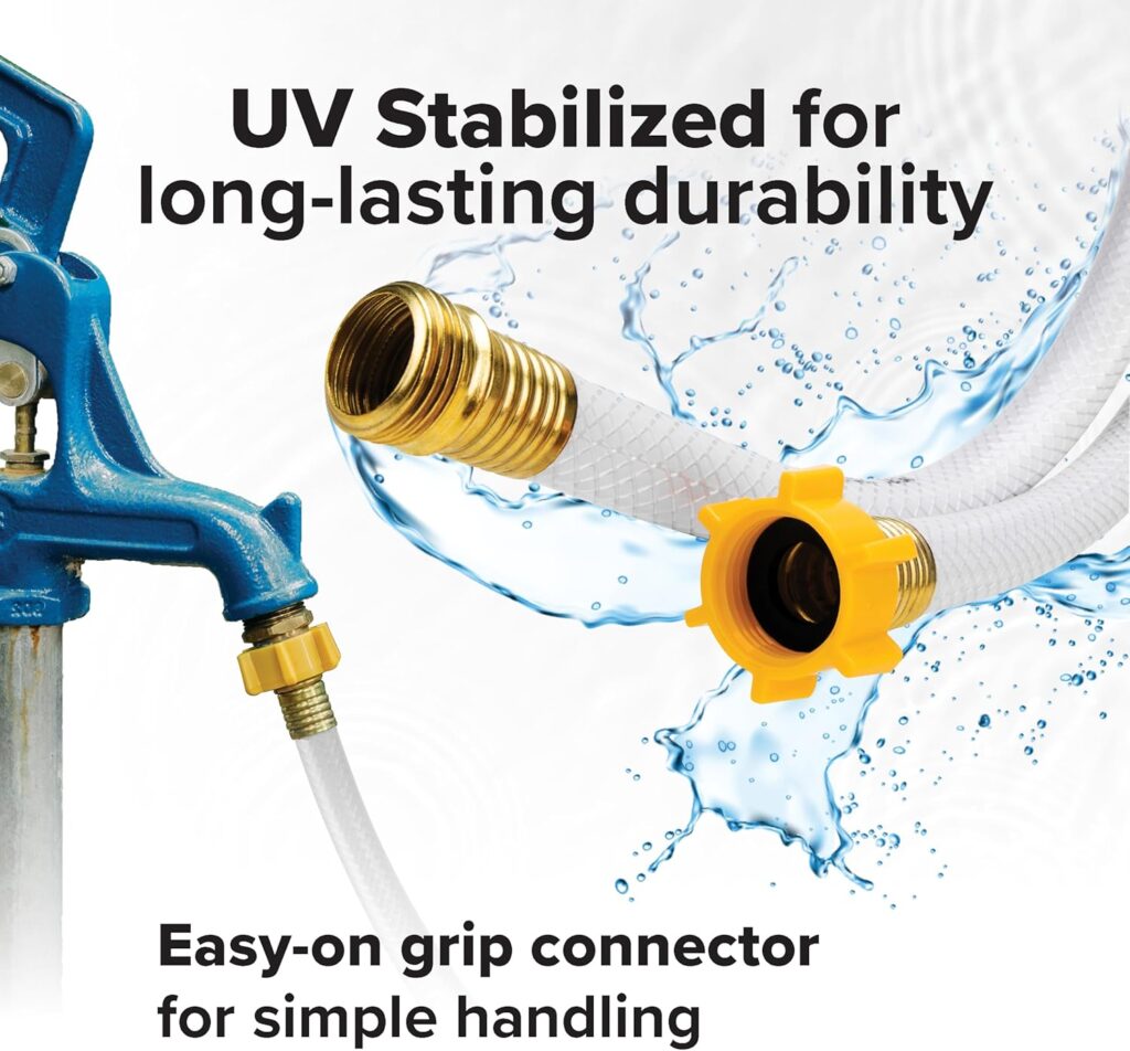 Camco TastePURE 25-Ft Water Hose - RV Drinking Water Hose Contains No Lead, No BPA  No Phthalate - Features Diamond-Hatch Reinforced PVC Design - 5/8” Inside Diameter, Made in the USA (22783)